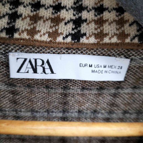 ザラ ZARA 千鳥格子柄 ニットダブルテーラードジャケット レディース import:M